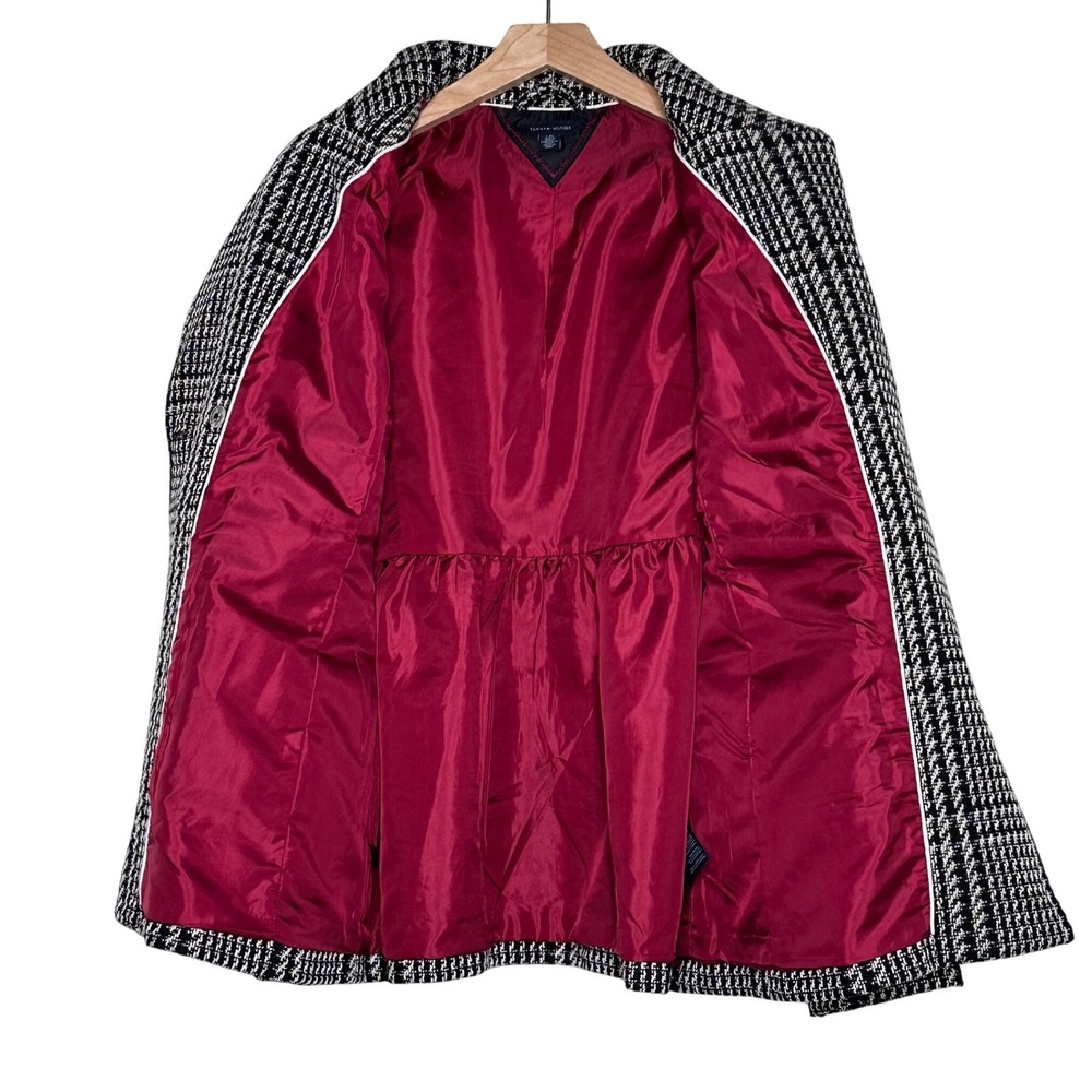 Tommy Hilfiger Womens Double Breasted Plaid Tweed Blazer Jacket Red Lining L - Picture 3 of 6
